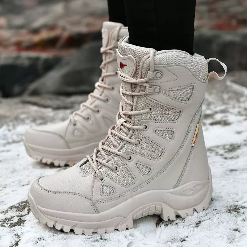 Winter Women High-Top Outdoor Plush Leather Hiking Shoes