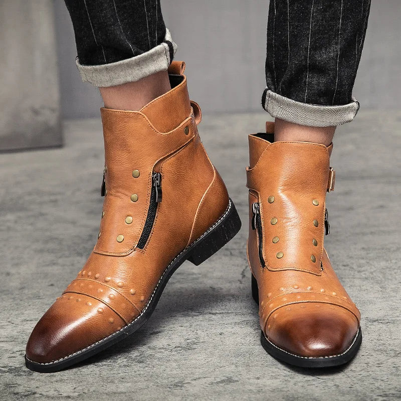 Men Italy Handmade Classic  Ankle Shoe