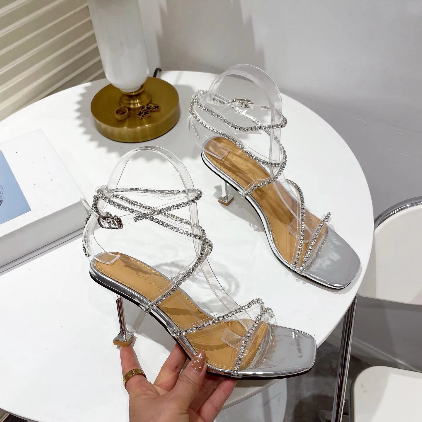 Silver Rhinestone Crystal Sandals For Women